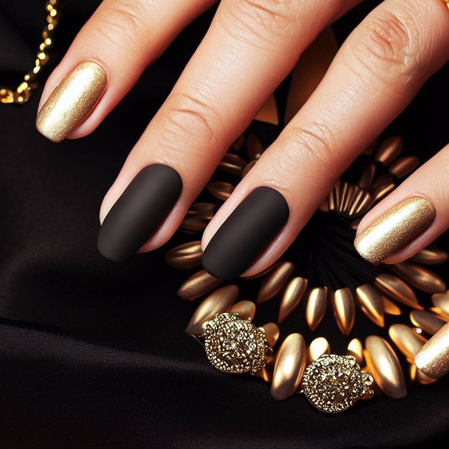 Jakie paznokcie do czarnej sukienki i złotych dodatków